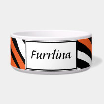 Zebra Print Orange Mix Personalized Dog Bowl pet bowls
