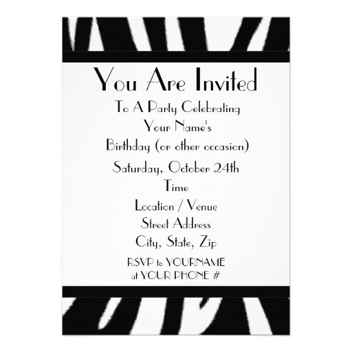 Zebra Print Party Invitation (front side)