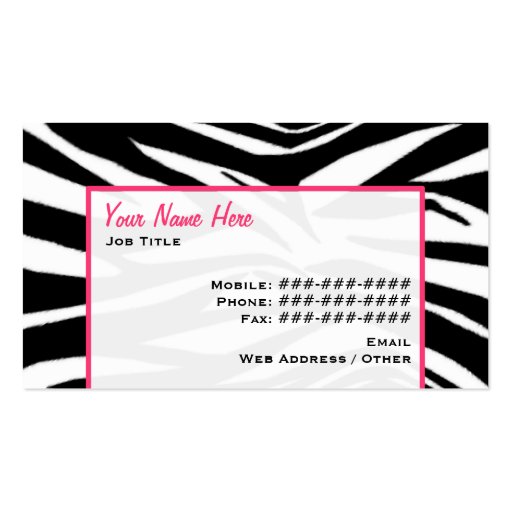 Zebra Print Paw Print Business Card (back side)