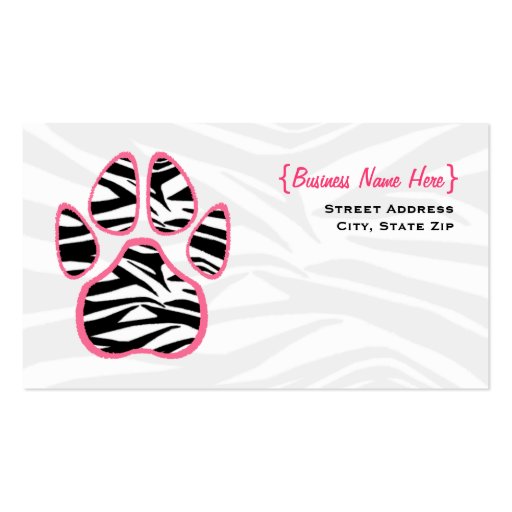 Zebra Print Paw Print Business Card (front side)