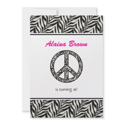 Zebra Print Peace Sign Birthday Party Invitation (10-pack)