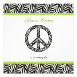 Zebra Print  Peace Sign Birthday Party Invitation