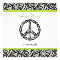 Zebra Print  Peace Sign Birthday Party Invitation invitations