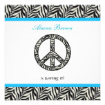 Zebra Print Peace Sign Birthday Party Invitation