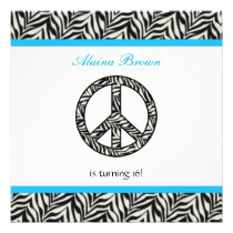 Zebra Print Peace Sign Birthday Party Invitation invitations