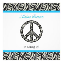 Zebra Print Peace Sign Birthday Party Invitation