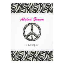 Zebra Print  Peace Sign Birthday Party Invitation invitations