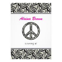 Zebra Print  Peace Sign Birthday Party Invitation