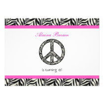 Zebra Print  Peace Sign Birthday Party Invitation invitations