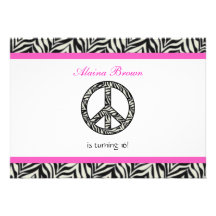 Zebra Print  Peace Sign Birthday Party Invitation