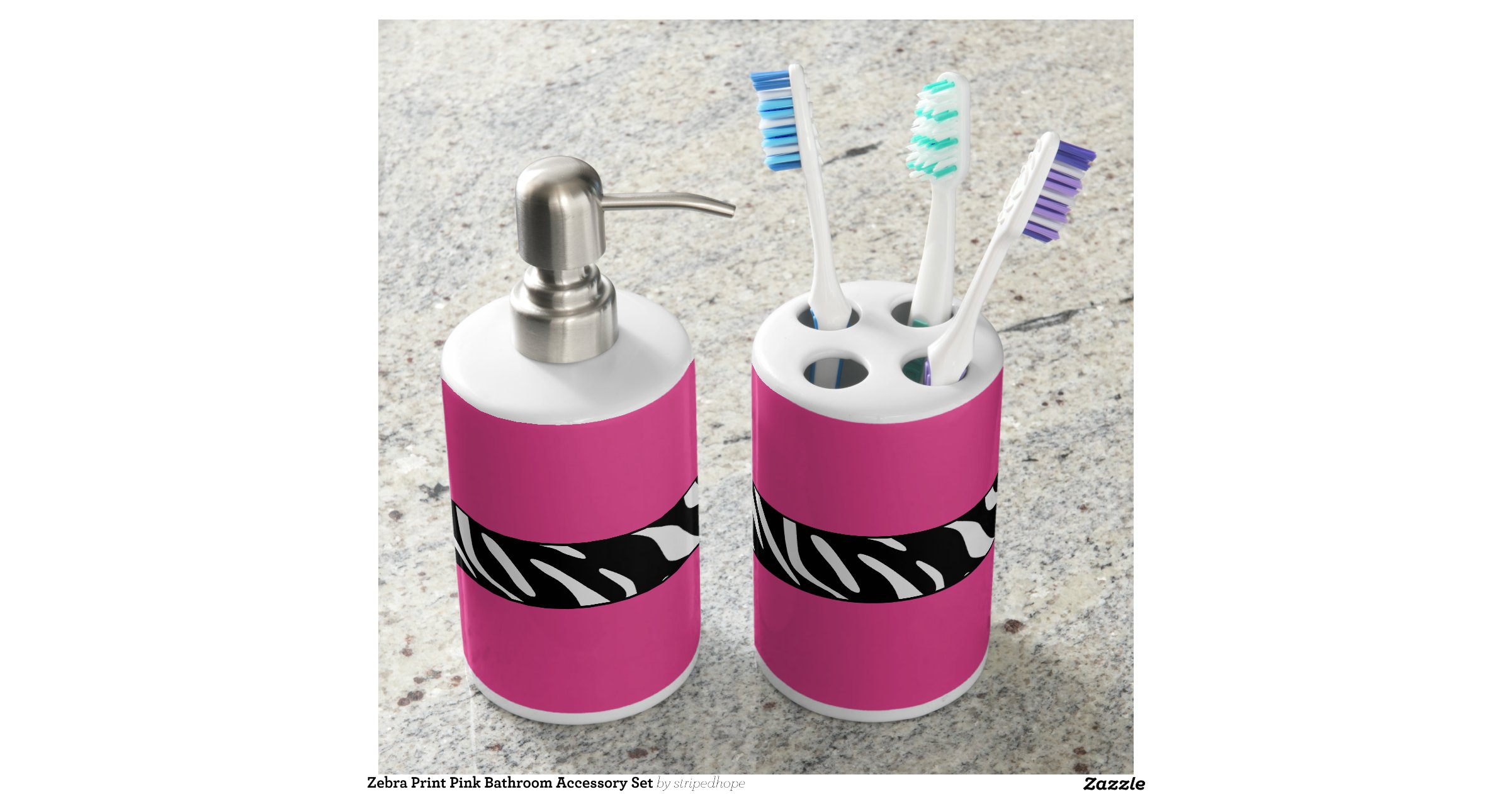 Zebra Print Pink Bathroom Accessory Set Toothbrush Holder