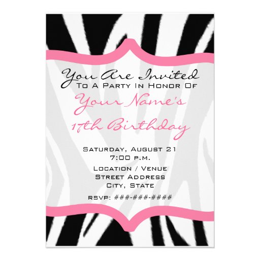 Zebra Print & Pink Birthday Party Invite