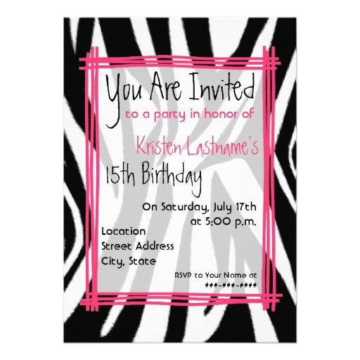 Zebra Print & Pink Birthday Party Invite