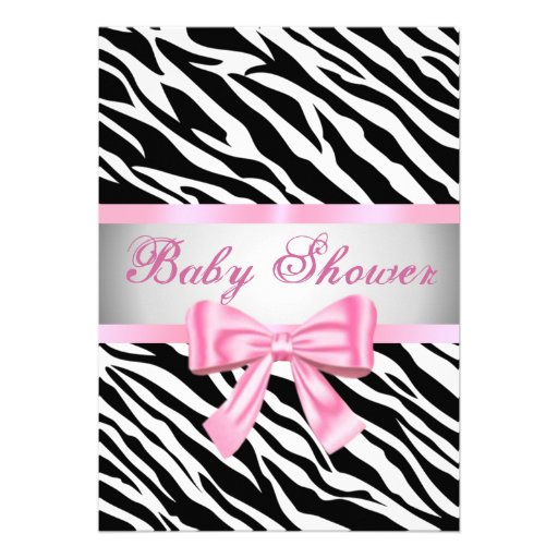 Zebra Print Pink Bow Baby Shower Invitation