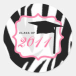 Zebra Print & Pink Class of 2011 Graduation Round Sticker