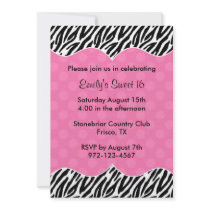 Zebra Print Pink Dot Invitations Announcements