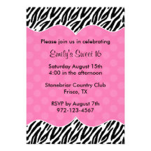 Zebra Print Pink Dot Invitations Announcements
