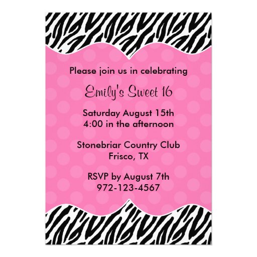 Zebra Print Pink Dot Invitations Announcements