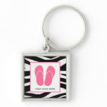 Zebra Print &amp; Pink Flip Flops Personalized Key Chain