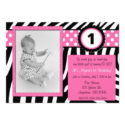 Zebra Print Pink Girls Birthday Invitation