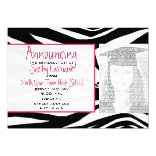 Zebra Print & Pink Graduation Photo Announcement