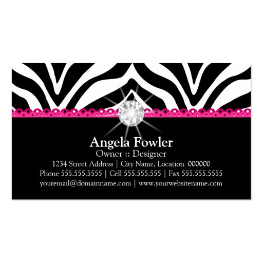 Zebra Print Pink Lace and Diamond Business Cards (back side)