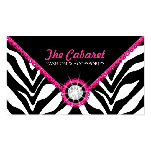 Zebra Print Pink Lace and Diamond Business Cards (front side)