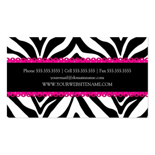 Zebra Print & Pink Lace Elegant Business Cards (back side)