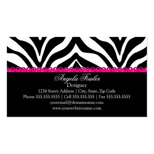 Zebra Print & Pink Lace Elegant Business Cards (back side)