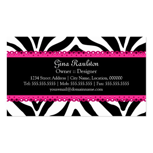 Zebra Print & Pink Lace Monogram Business Cards (back side)