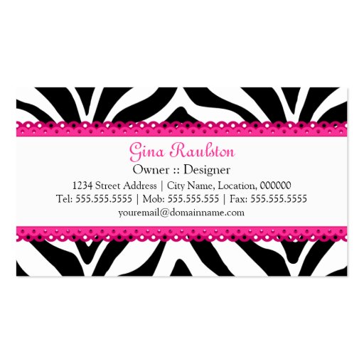 Zebra Print & Pink Lace Monogram Business Cards (back side)