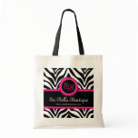Zebra Print & Pink Lace Monogram / Initials Tote Bags