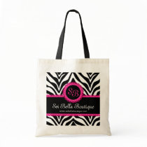 Zebra Print & Pink Lace Monogram / Initials Tote Bags