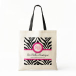 Zebra Print & Pink Lace Monogram / Initials Tote Canvas Bag