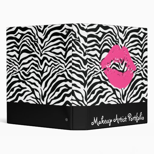 Zebra Print Pink Lipstick Makeup Artist Portfolio Vinyl Binder