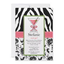 Zebra Print Pink Martini Bachelorette Invitations