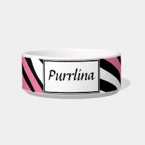 Zebra Print Pink Mix Personalized Cat Bowl pet bowls