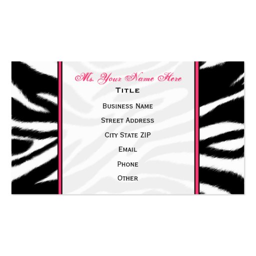 Zebra Print / Pink  Monogram Fashion Business Card (back side)