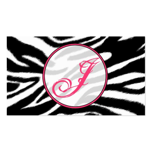 Zebra Print / Pink  Monogram Fashion Business Card (front side)