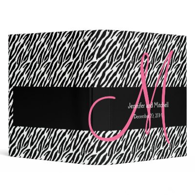 Zebra Print Pink Monogram Wedding Vinyl Binder