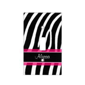 Zebra Print Pink Personalized Light Switch Covers