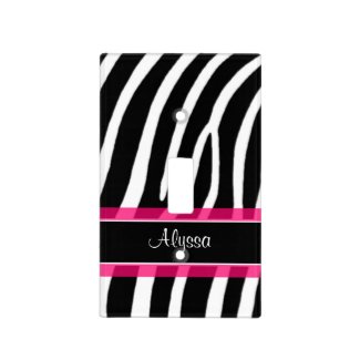 Zebra Print Pink Personalized Light Switch Covers