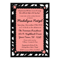 Zebra Print Pink Star Baby Shower Party Invitation invitations