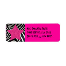 Zebra Print Pink Star - Custom Address Custom Return Address Labels