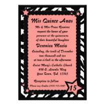 Zebra Print Pink Stars Quincenera Birthday & Photo invitations