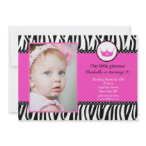 Zebra Print Princess Photo BIrthday Invitations