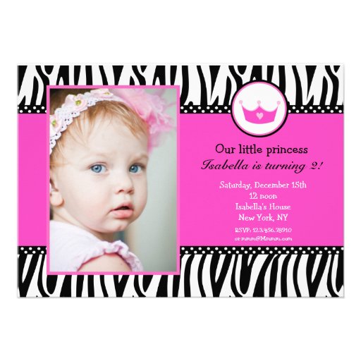 Zebra Print Princess Photo BIrthday Invitations