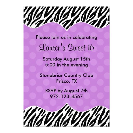 Zebra Print Purple Dot Invitations Announcements