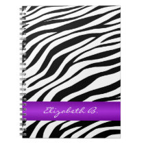 Zebra Print Purple Stripe Personalized Notebook