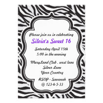 Zebra Print purple sweet sixteen invitation invitations